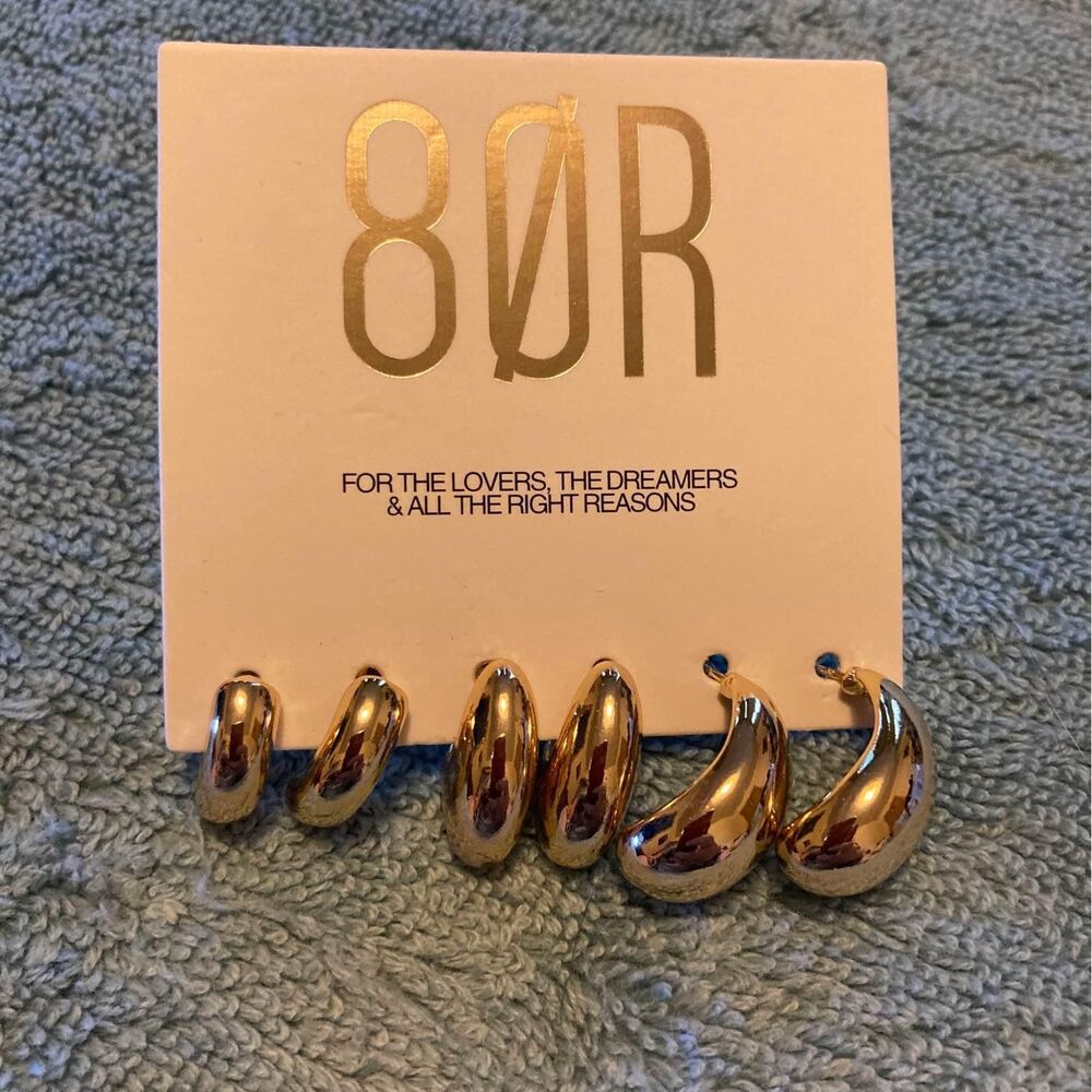 8 Other Reasons 18kt Gold Plated Half Moon Post Back Earrings Set